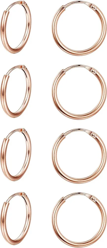 4 Pairs 10MM Sterling Small Hoop Earrings for Women Men Endless Cartilage Earrings Set Unisex - Grocery
