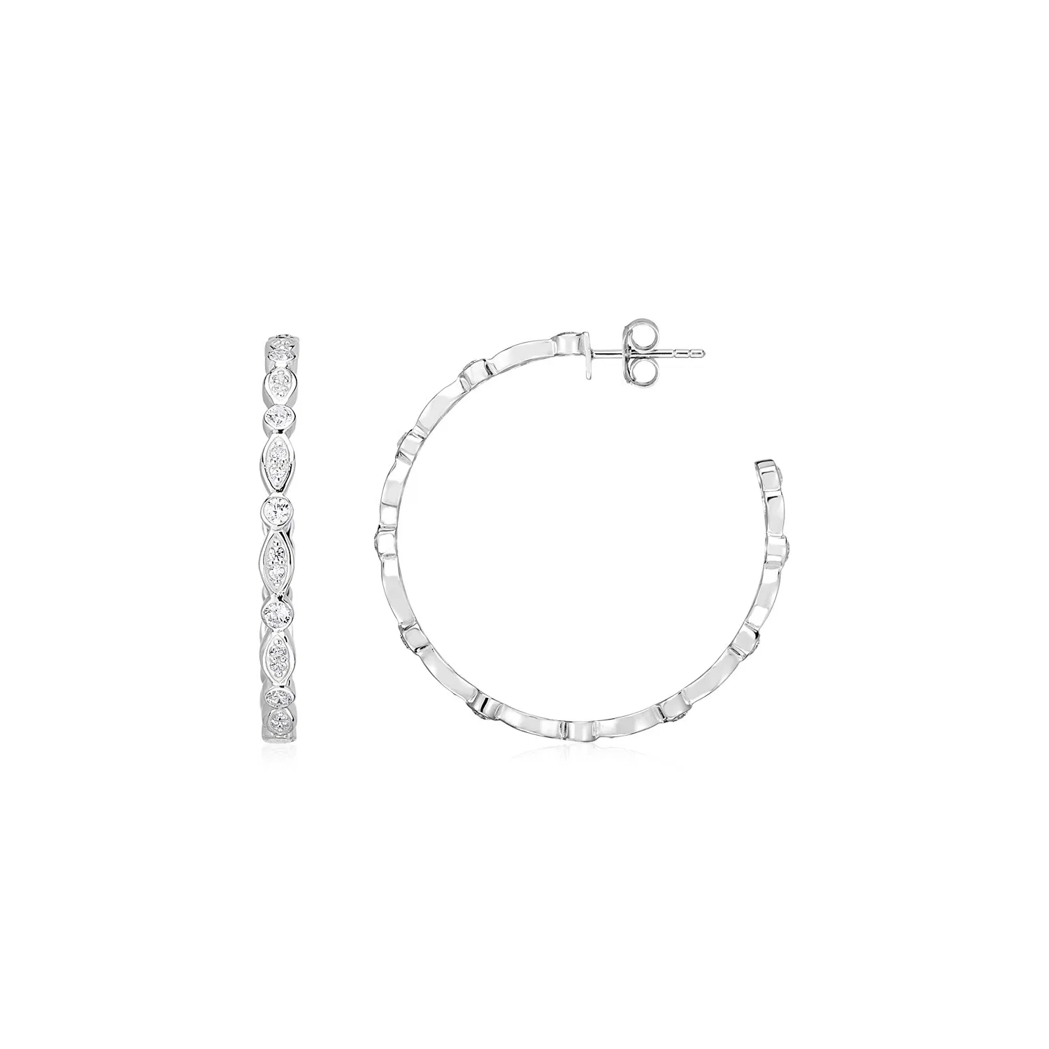 Sterling Silver Hoop Earrings with Round and Marquise Cubic Zirconias(2x30mm) - Grocery