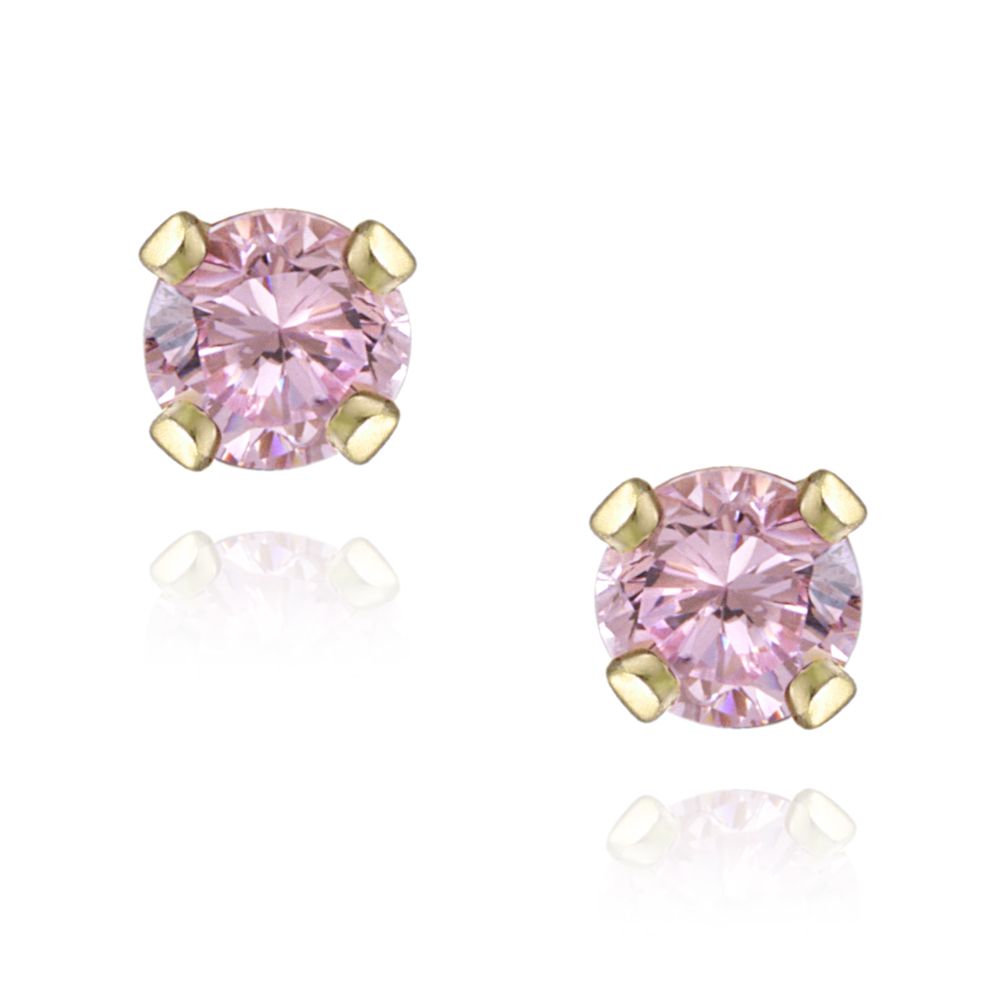 18K Gold over Sterling Silver 1/5ct Light Pink CZ Stud Earrings, 3mm - Grocery