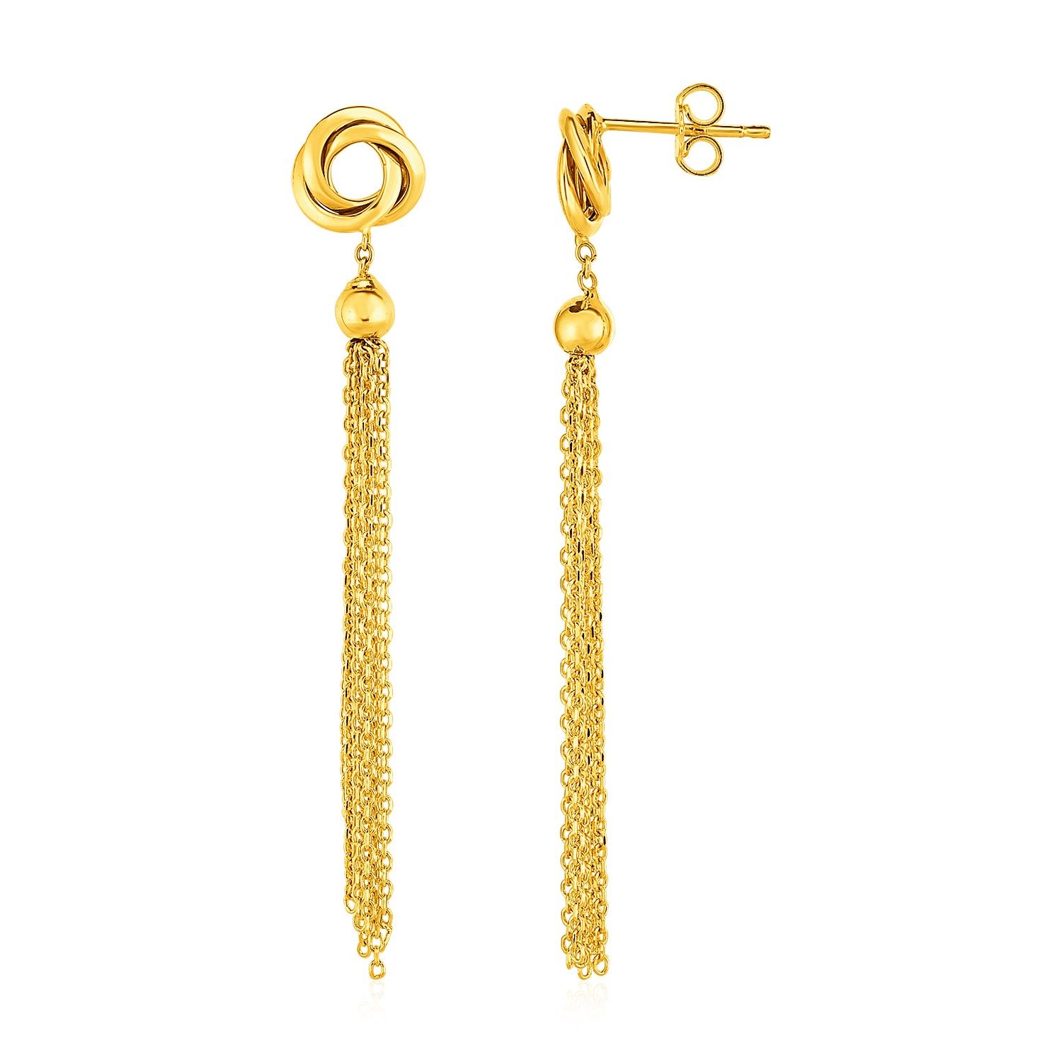 Earrings with Love Knots and Tassels in 14k Yellow Gold - Grocery