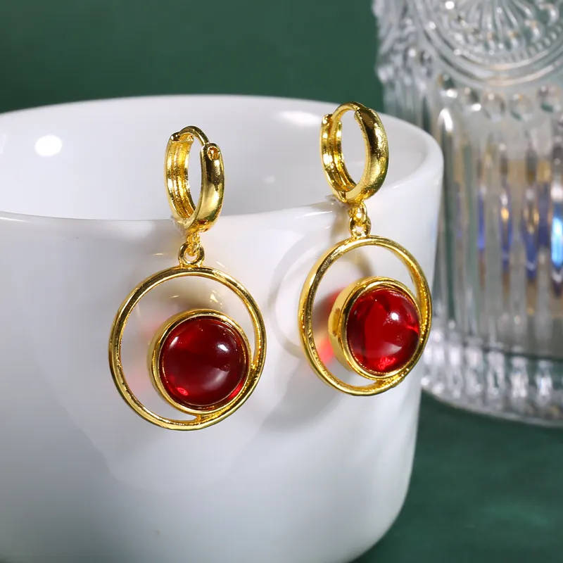 Luxury Red Crystals Women's Statement Drop Earring 14K Gold Plated Jewelry 1Pair - Grocery