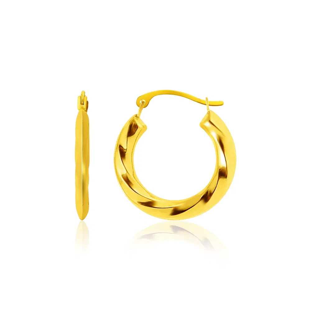 14k Yellow Gold Wavy Texture Hoop Earrings - Grocery