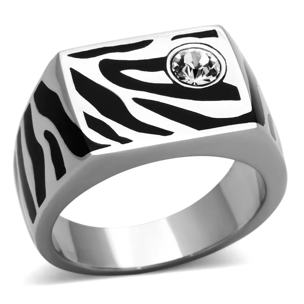 TK1054 - High polished (no plating) Stainless Steel Ring with Top Grade Crystal in Clear - Grocery