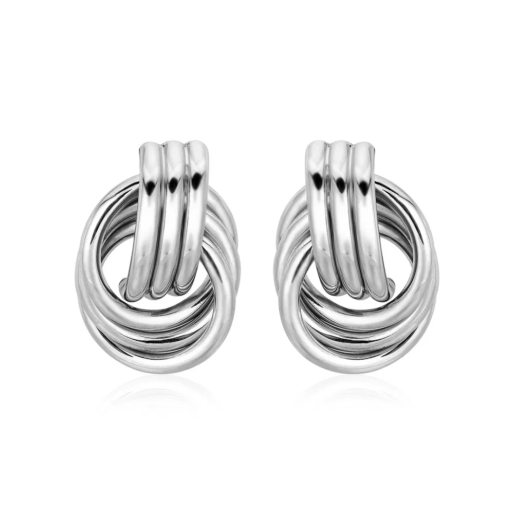 Polished Love Knot Earrings with Interlocking Rings in Sterling Silver(15mm) - Grocery
