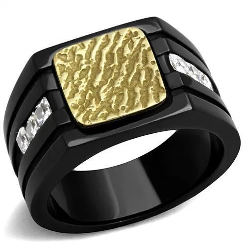 TK2519 - Two-Tone IP Gold (Ion Plating) Stainless Steel Ring with AAA Grade CZ in Clear - Grocery