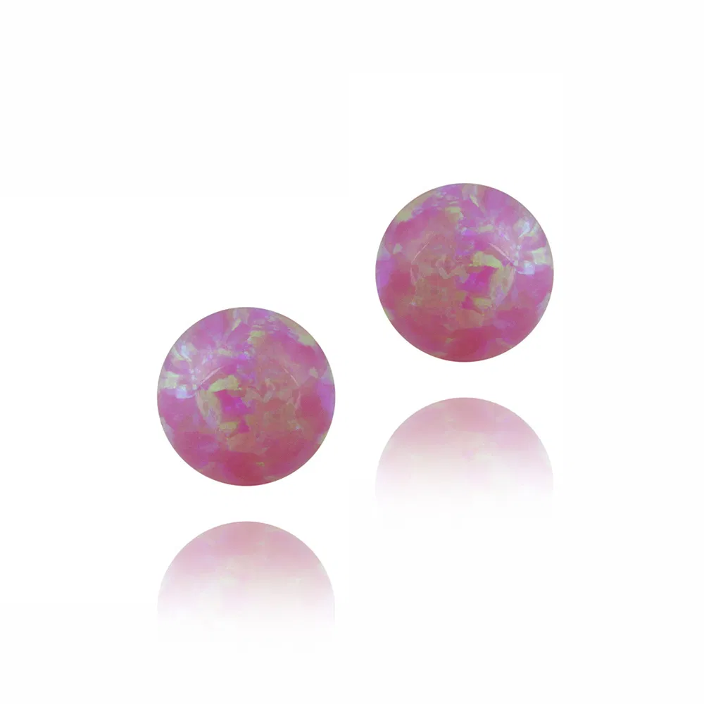 Sterling Silver Created Pink Opal Ball Stud Earrings, 8mm - Grocery