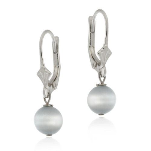 Sterling Silver Earrings Gray Cats Eye LeverBack Lever Back Bead Earrings - Grocery