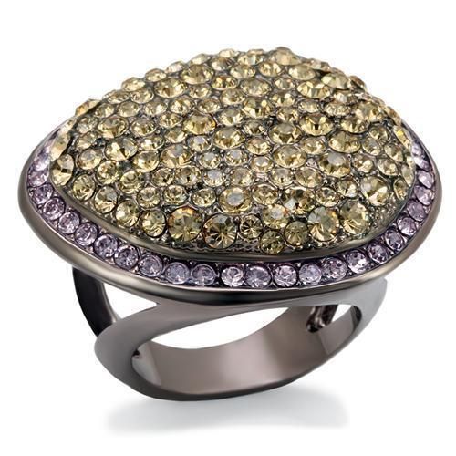 LO1694 - Chocolate Gold Brass Ring with Top Grade Crystal in Multi Color - Grocery