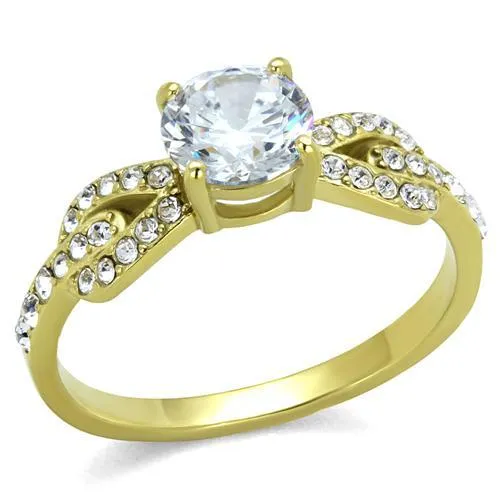 TK2168 - IP Gold(Ion Plating) Stainless Steel Ring with AAA Grade CZ in Clear - Grocery