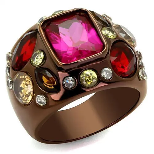 TK1790LC - IP Coffee light Stainless Steel Ring with AAA Grade CZ in Ruby - Grocery