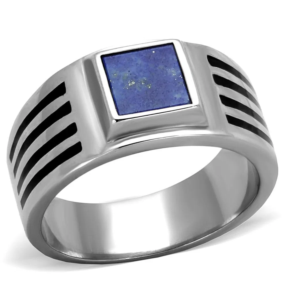 TK2047 - High polished (no plating) Stainless Steel Ring with Precious Stone Lapis in Montana - Grocery