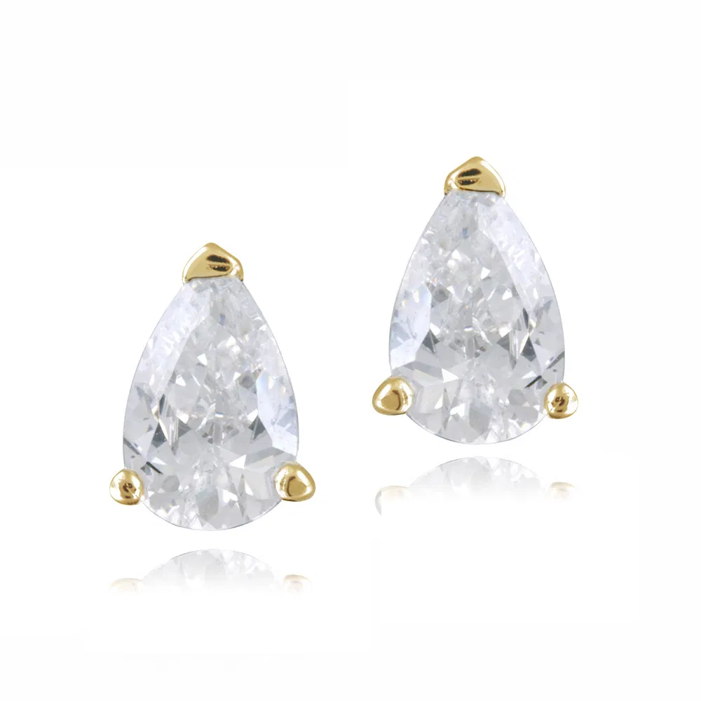 18K Gold Plated CZ Teardrop Stud Earrings, 6x4mm - Grocery