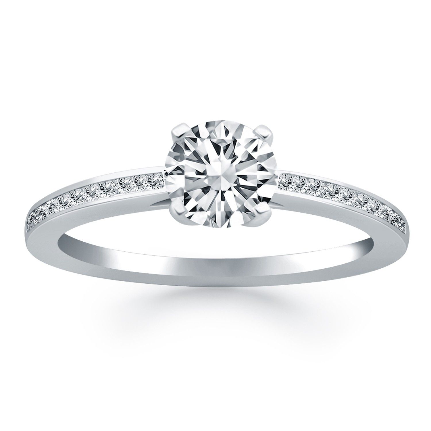 14k White Gold Channel Set Cathedral Engagement Ring - Grocery