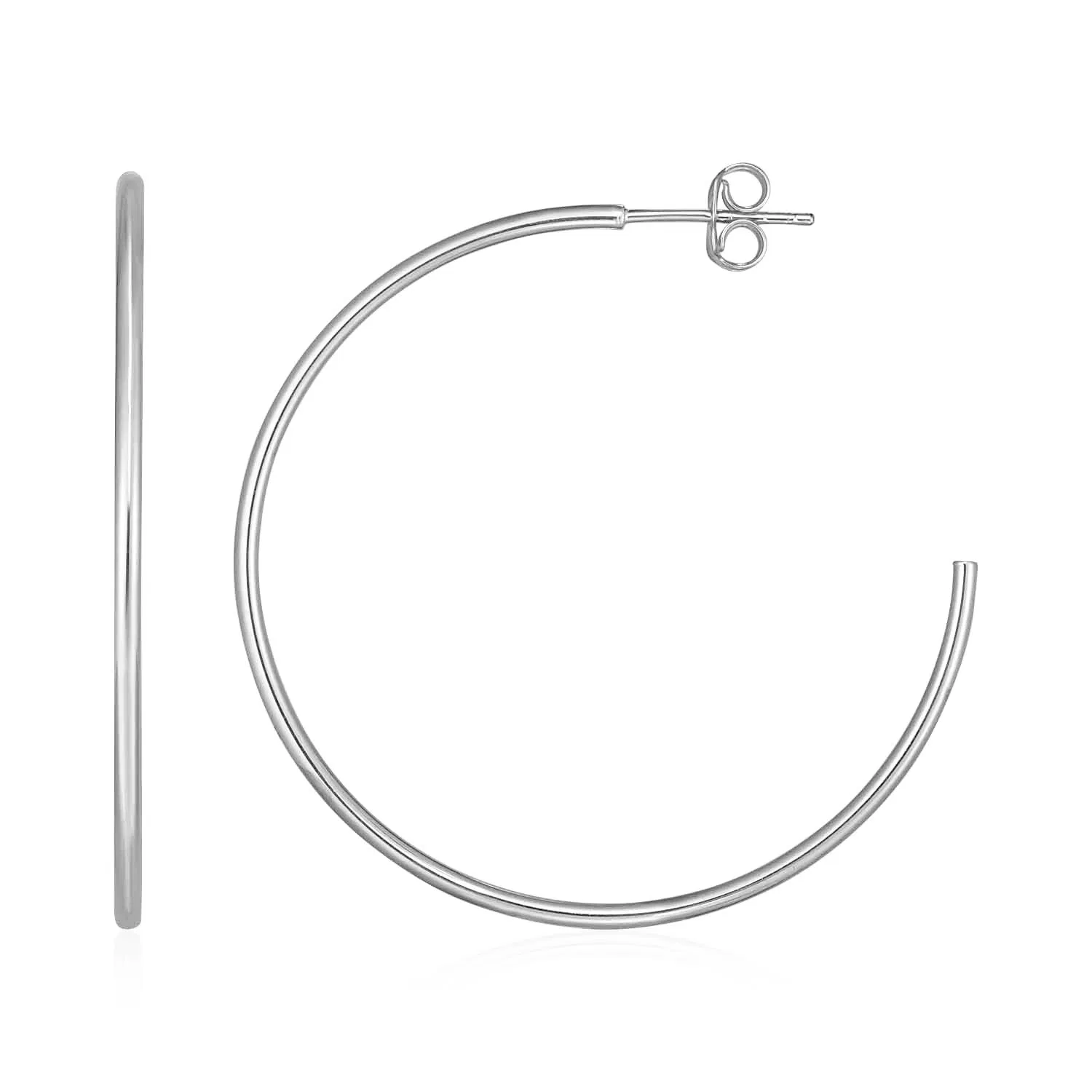 14k White Gold Polished Hoop Earrings(1.5x40mm) - Grocery