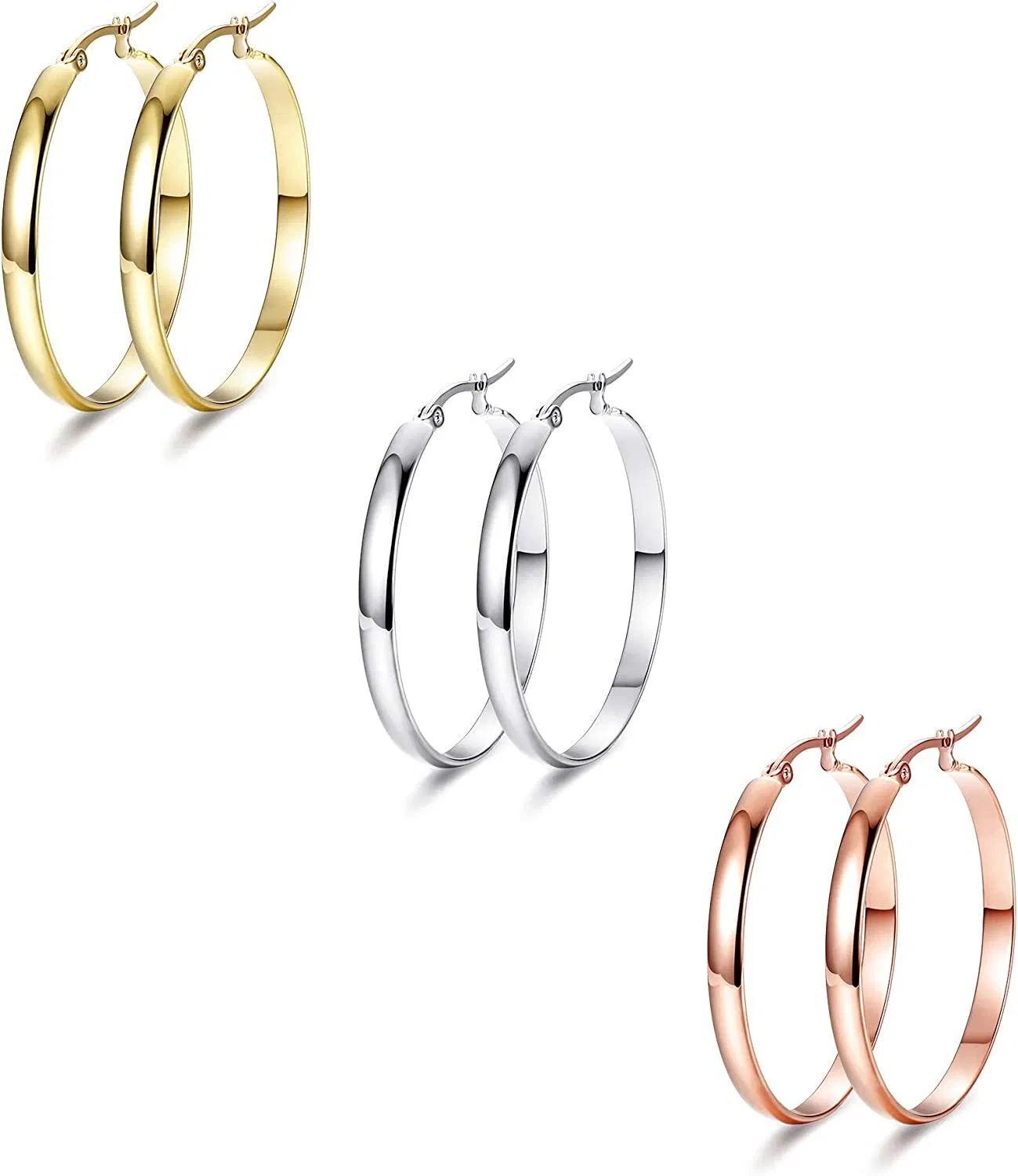 3 Pairs Clip On Hoop Earrings for Women Large Looped Earings Set 3 Colors in /Ear Rings Elegant Personalized Gift 30mm - Grocery