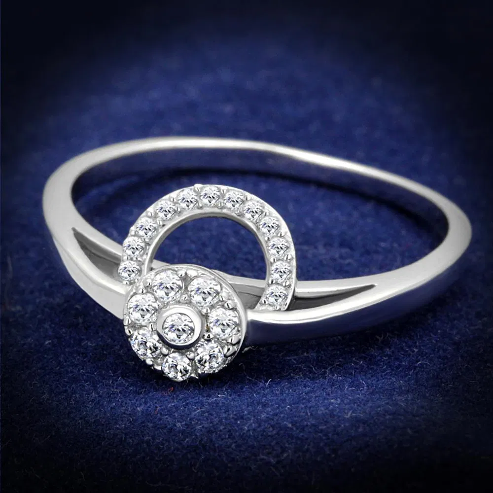 TS310 - Rhodium 925 Sterling Silver Ring with AAA Grade CZ in Clear - Grocery