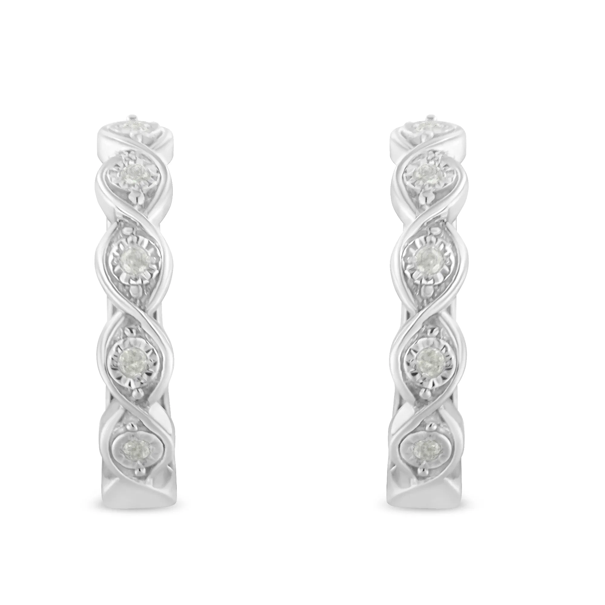 .925 Sterling Silver 1/10 Cttw Miracle-Set Diamond Infinity Swirl Hoop Earrings (I-J Color, I3 Clarity) - Grocery