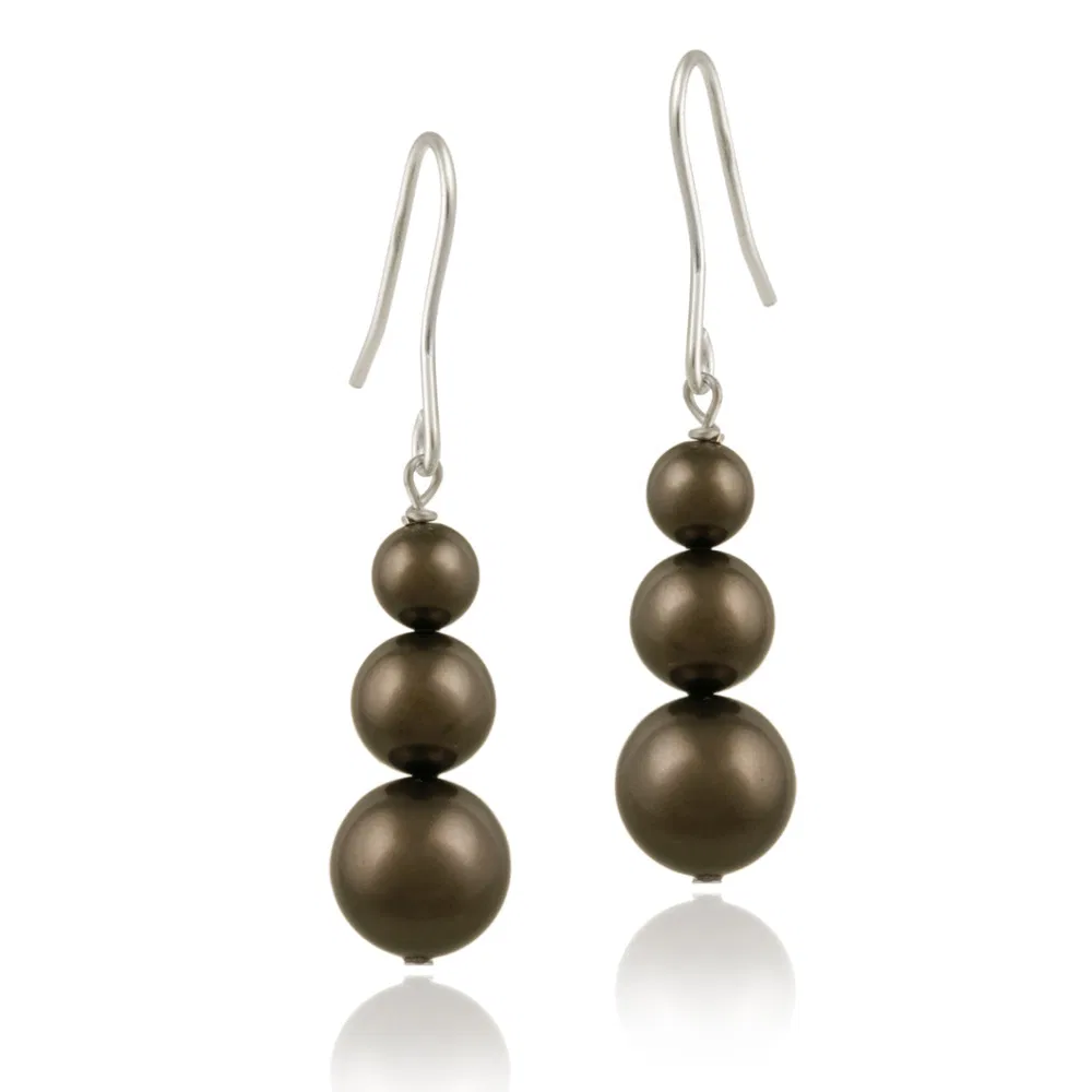 Sterling Silver Brown Swarovski Elements Pearl Drop Earrings - Grocery