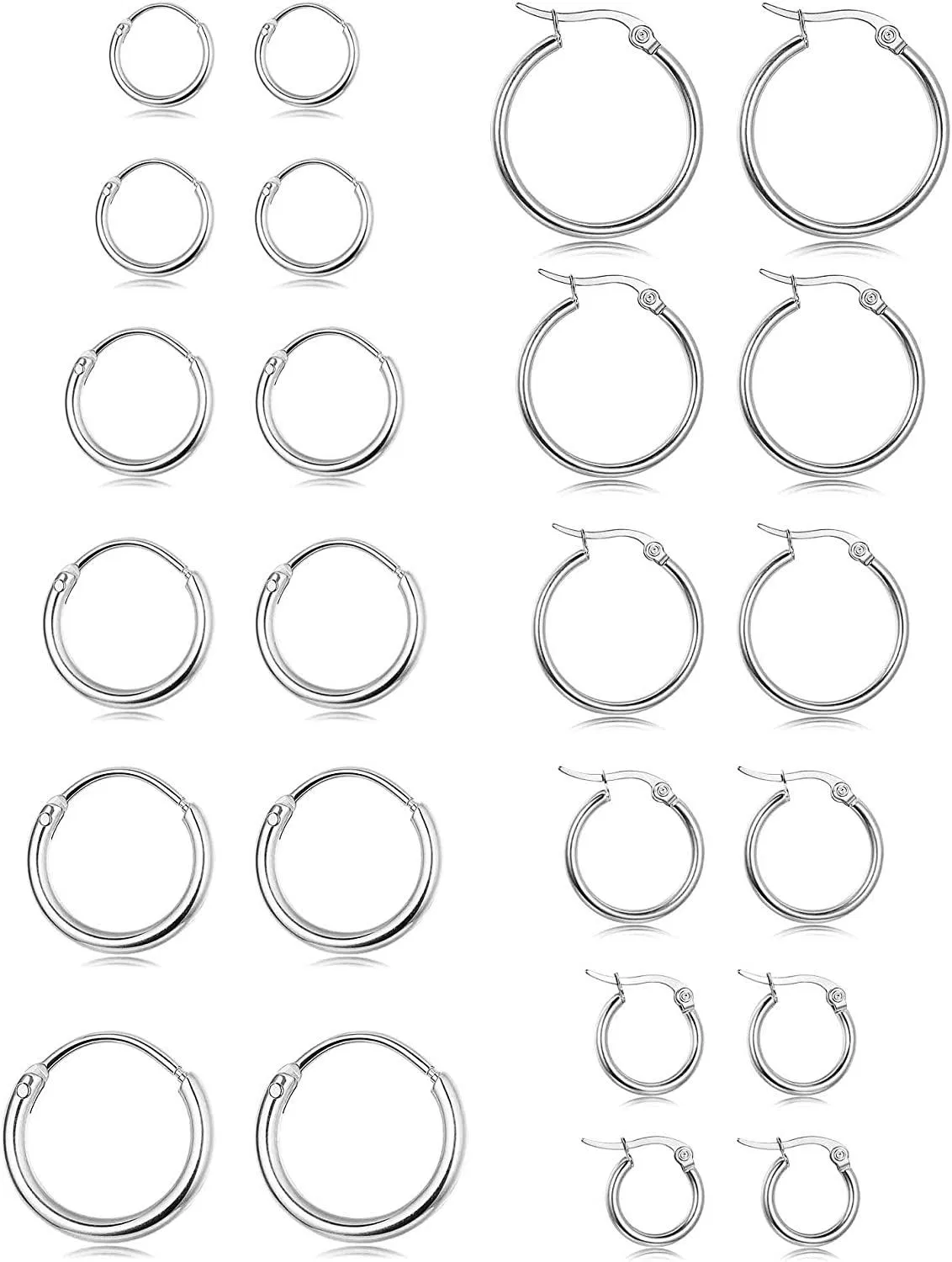 12 Pairs Stainless Small Round Hoop Earrings for Women Twisted Hoop Earrings Set; 10MM-20MM - Grocery