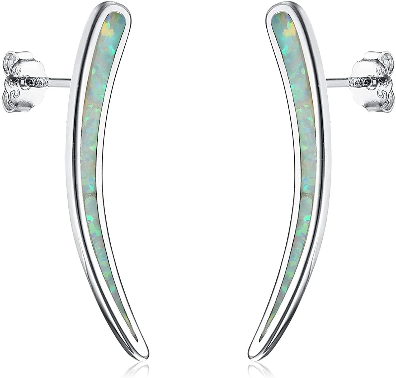 Opal Ear Cuff Earrings 925 Sterling Silver Created Fire Opal Bar Crawler Climber Earrings Jewelry Gifts for Women - Grocery