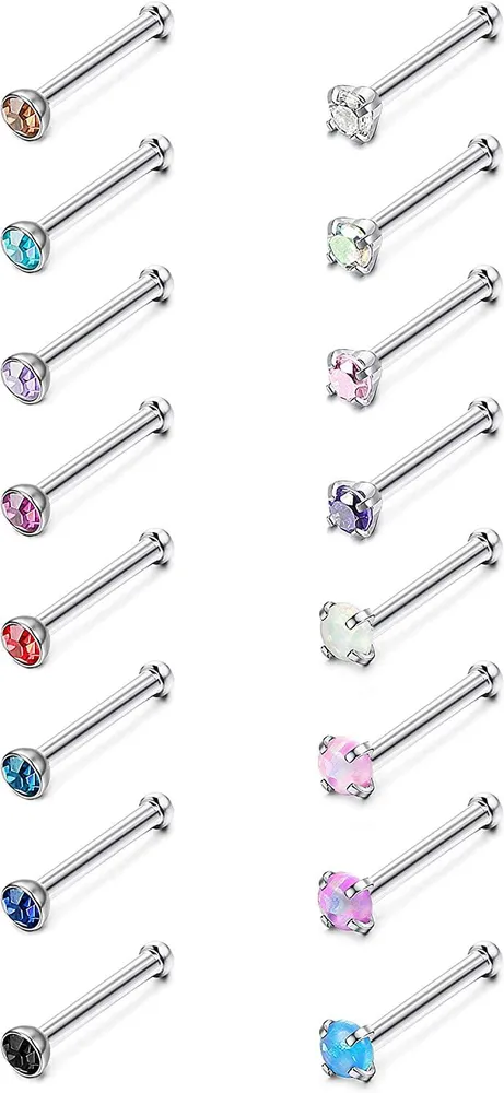 Stud Nose Rings 18G 20G Stainless Opal CZ L Screw Bone Nose Piercing Stud Jewelry - Grocery