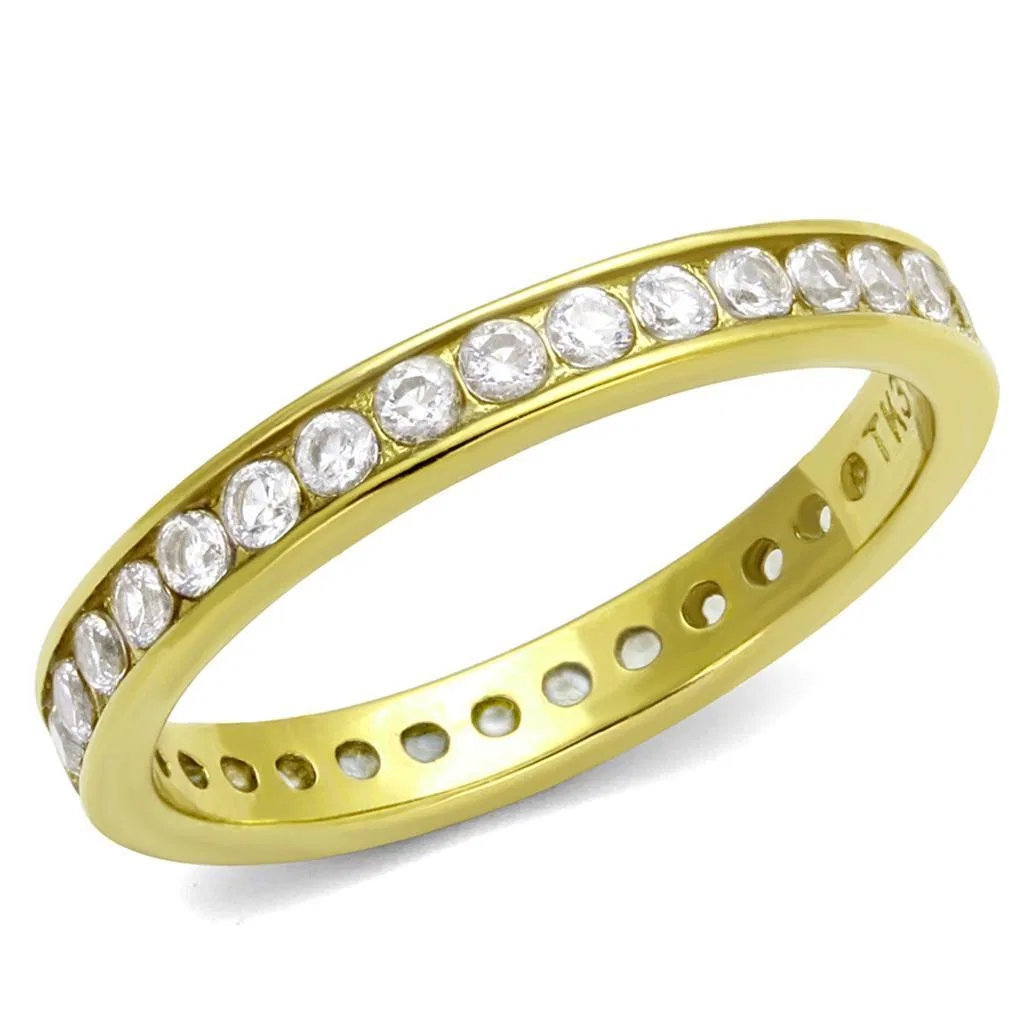 TK2343G - IP Gold(Ion Plating) Stainless Steel Ring with AAA Grade CZ in Clear - Grocery