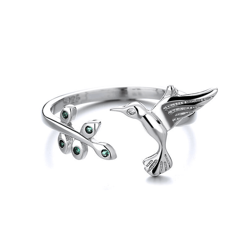 Exquisite 925 Sterling Silver Hummingbird Leaves Design Ring For Women Jewelry - Grocery