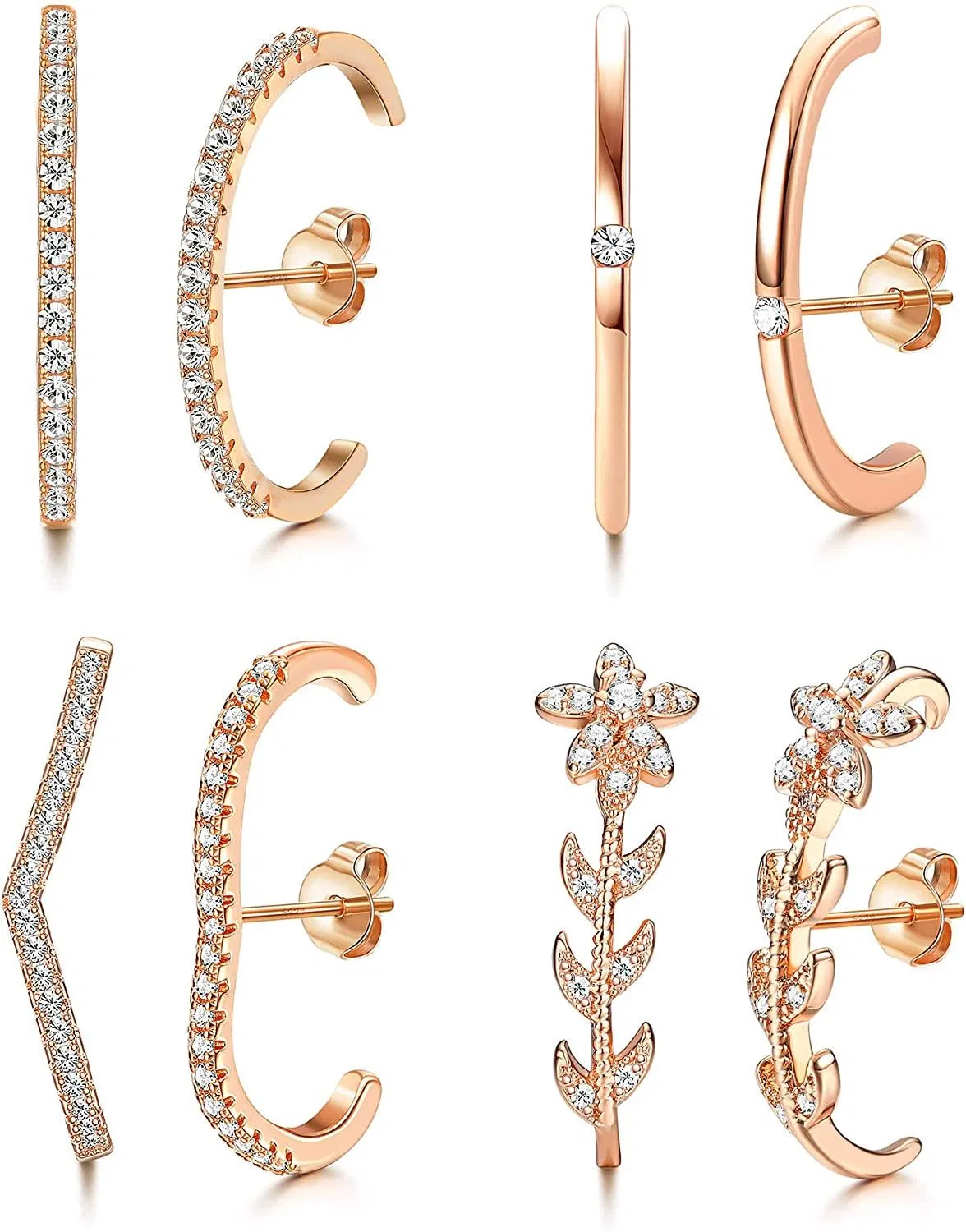4 Pairs Suspender Earrings for Women CZ Ear Lobe Cuff Stud Earrings Minimalist Suspension Hoop Earring Set - Grocery