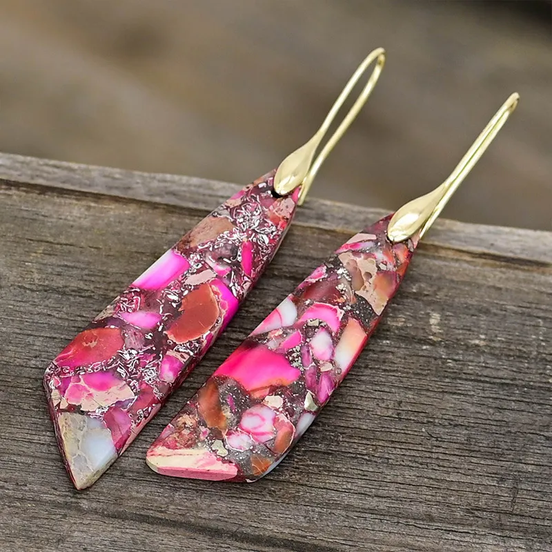 Antique Red Regalite Stones Hook Earrings - Grocery