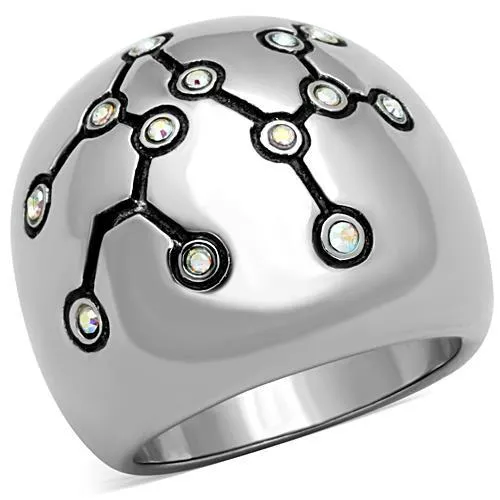 TK1685 - High polished (no plating) Stainless Steel Ring with Top Grade Crystal in White AB - Grocery