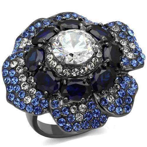 TK2559 - IP Light Black (IP Gun) Stainless Steel Ring with AAA Grade CZ in Clear - Grocery
