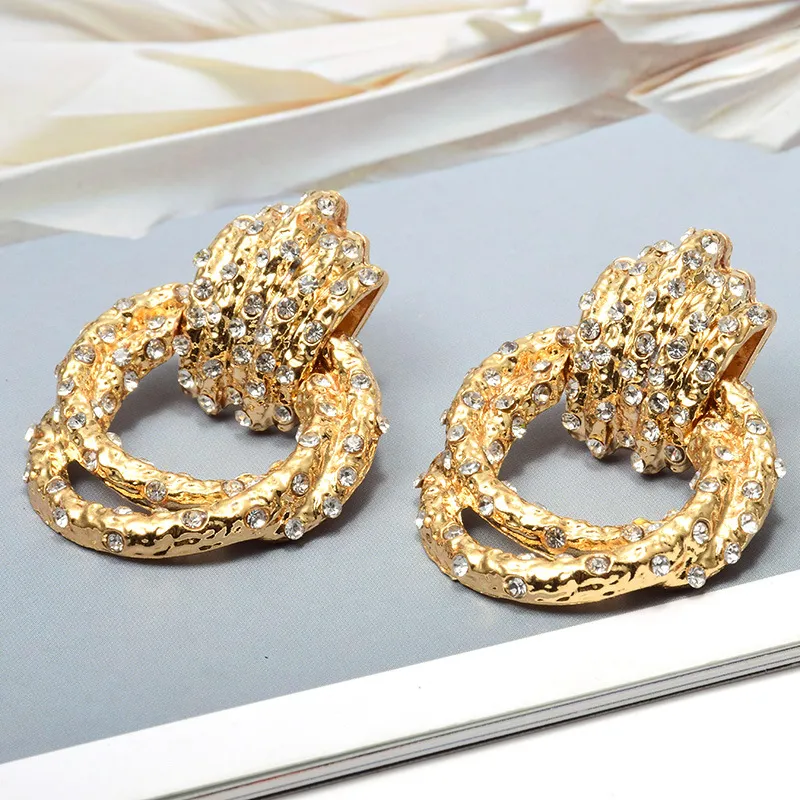 European And American Fashion Earrings Metal Diamond Round - Grocery