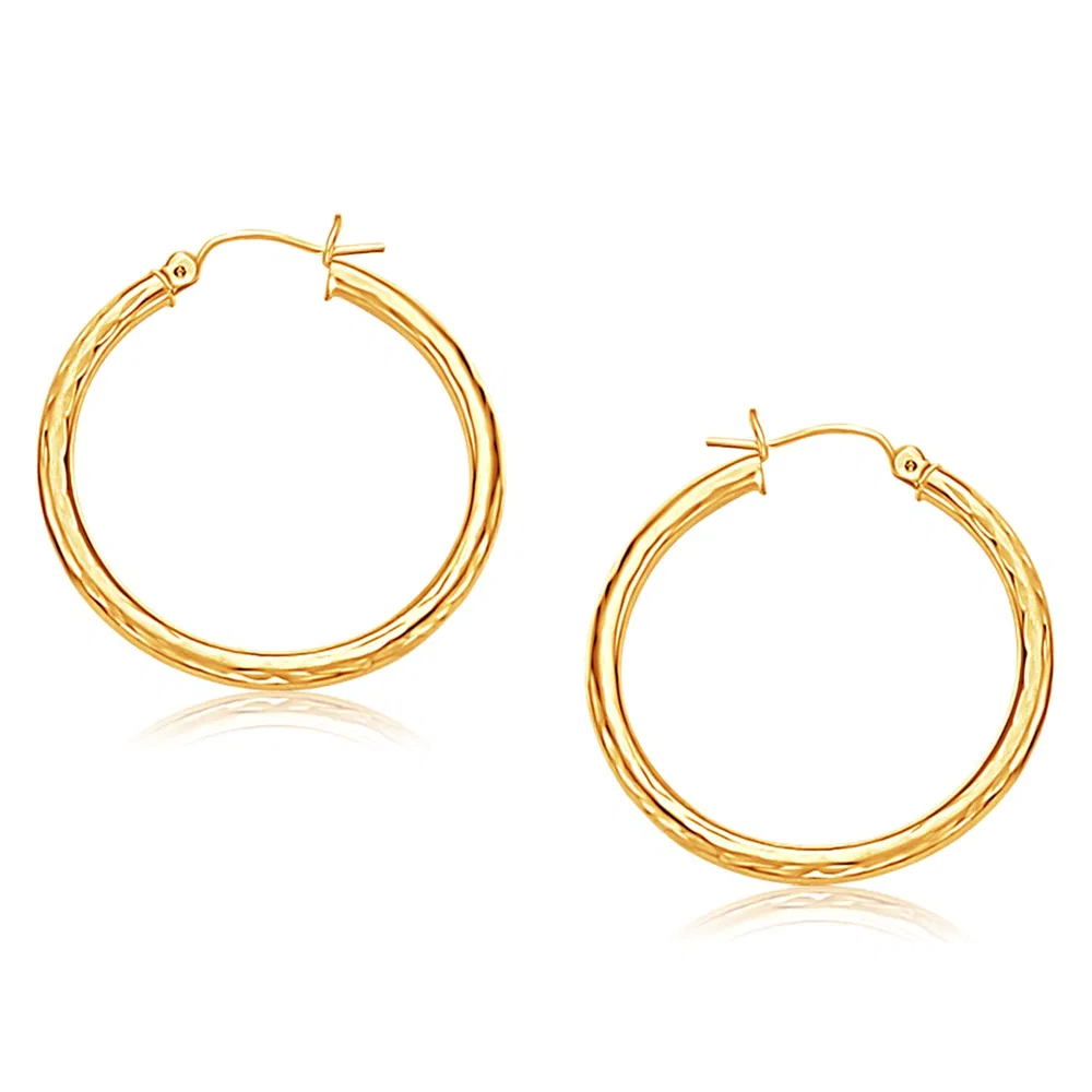 14k Yellow Gold Hoop Earring with Diamond-Cut Finish (3x30mm) - Grocery