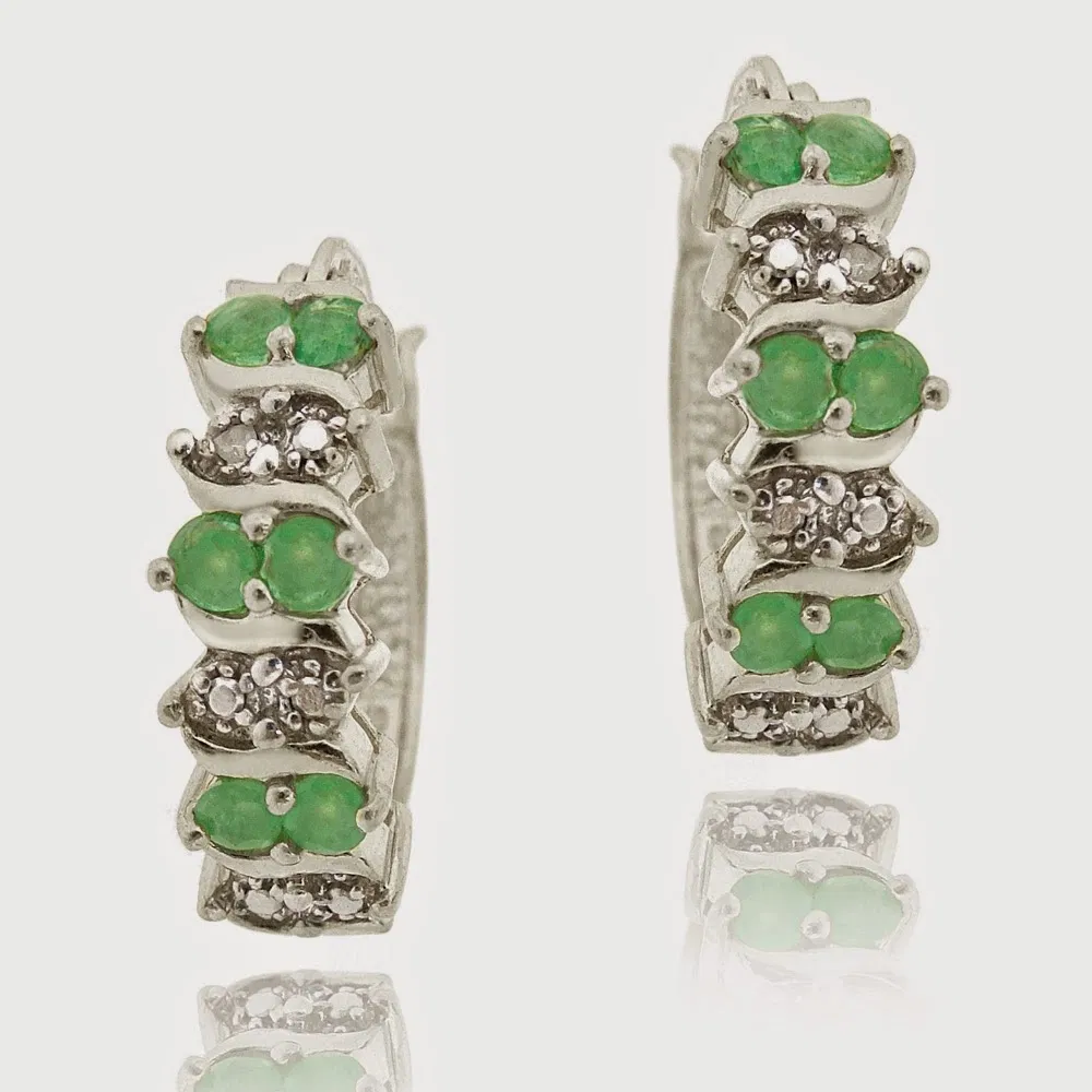 Sterling Silver Emerald & Diamond Accent Hoop Earrings - Grocery