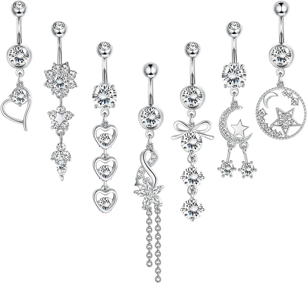 14g Belly Button Rings Dangle for Women Long Belly Rings Super Cute Navel Rings Surgical Steel Body Piercing Jewelry - Grocery
