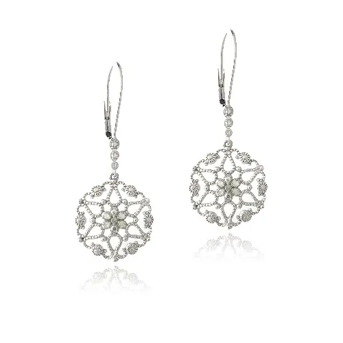 Sterling Silver 1/10ct Diamond Flower Filigree Dangle Earrings - Grocery