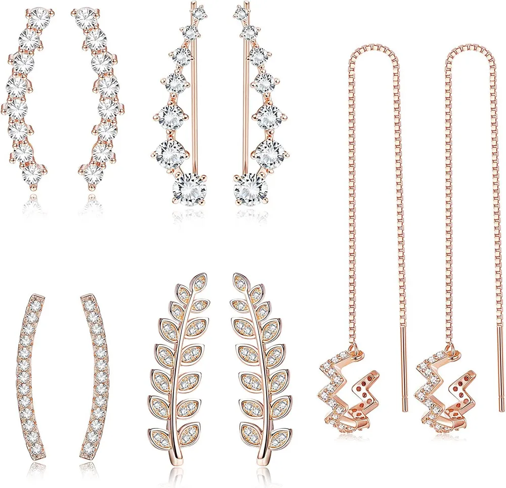 5Pairs Ear Cuffs Earrings Hoop Climber Earrings Stud Ear Climber Jackets Wave Tassel Threader Chain Earring Set - Grocery