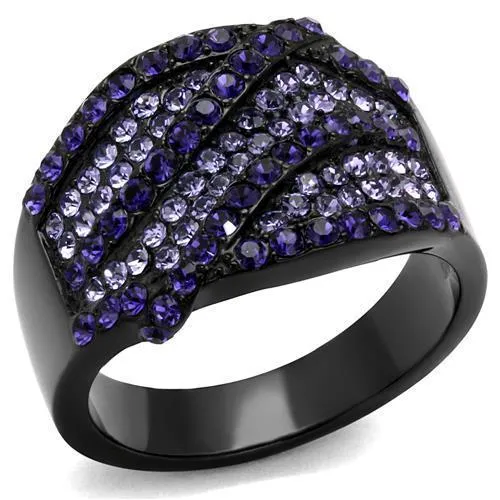 TK2551 - IP Black(Ion Plating) Stainless Steel Ring with Top Grade Crystal in Multi Color - Grocery
