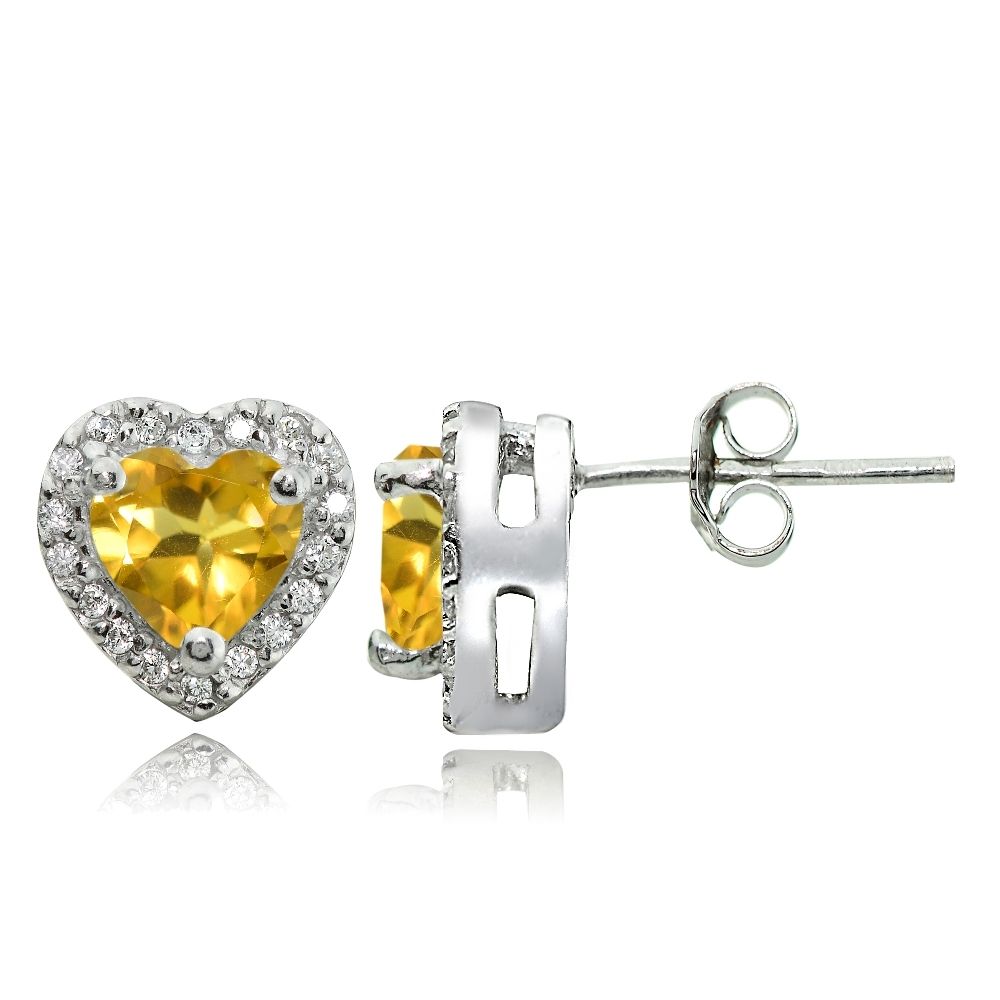 Sterling Silver 1.25ct Citrine and White Topaz Heart Stud Earrings - Grocery