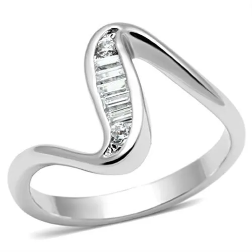 3W024 - Rhodium Brass Ring with AAA Grade CZ in Clear - Grocery