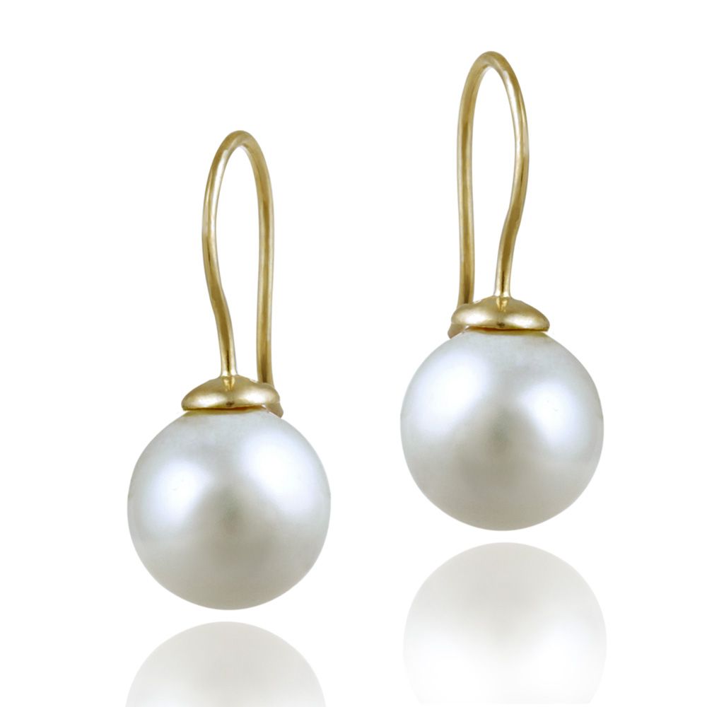 18K Gold over Sterling Silver 10mm White Shell Pearl Drop Earrings - Grocery