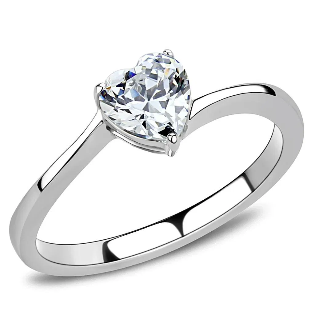 TK3434 - High polished (no plating) Stainless Steel Ring with AAA Grade CZ in Clear - Grocery