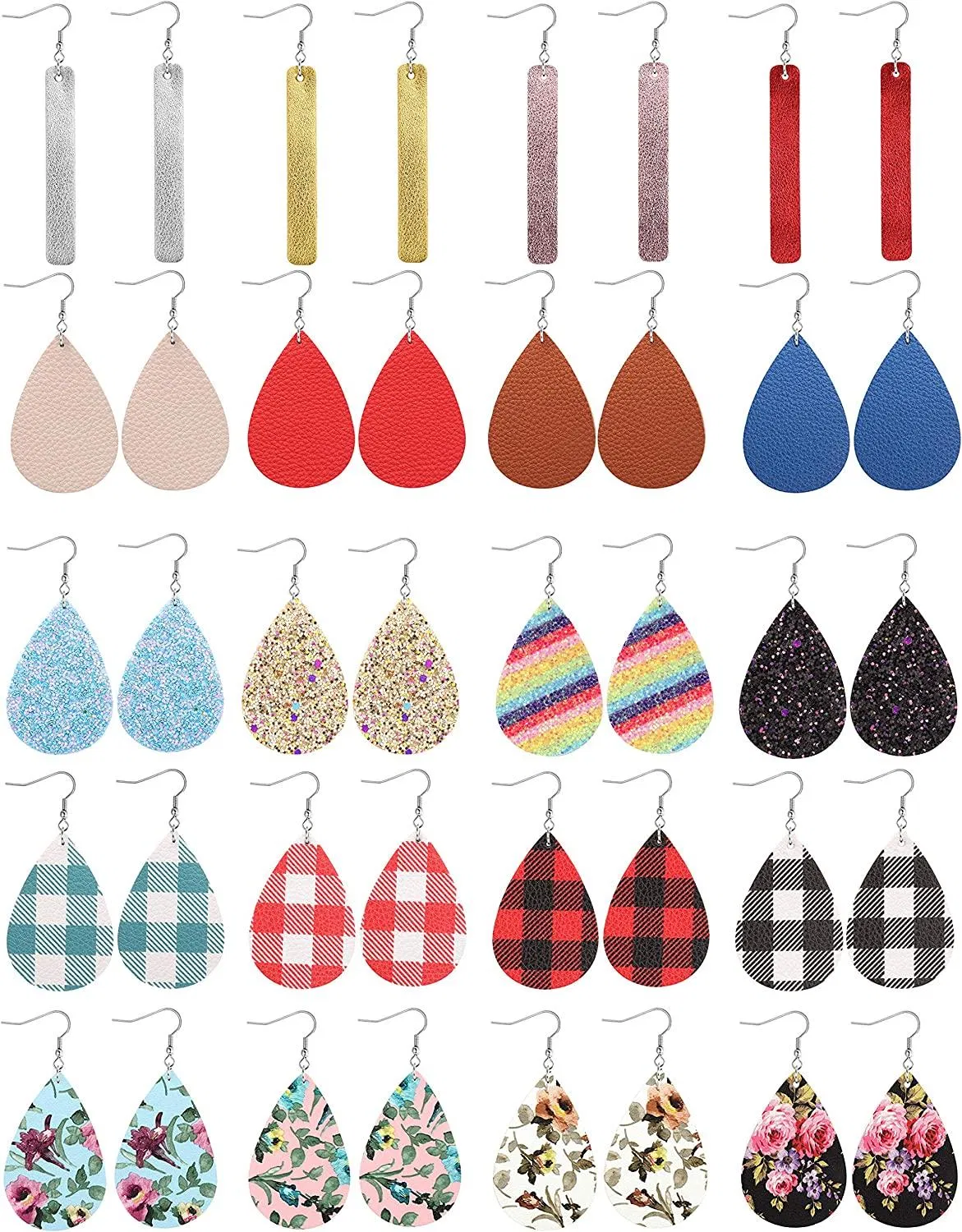 20 Pairs Faux Leather Earrings for Women Statement Leaf Petal Teardrop Leopard Dangle Drop Earrings Stainless Lightweight Earrings Gift Fashion Jewelry - Grocery
