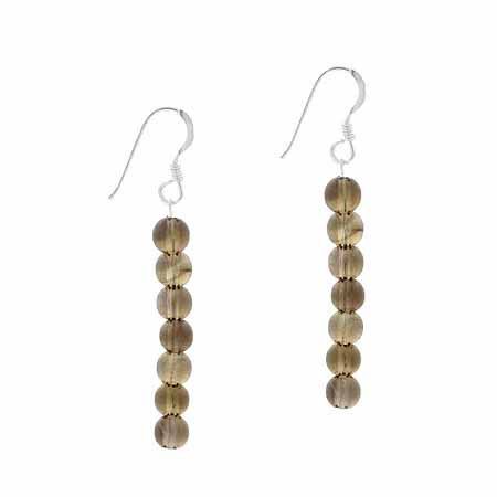 Sterling Silver 4mm Smokey Quartz Stone 6 Bead Beaded Dangle Hook Earrings - Grocery