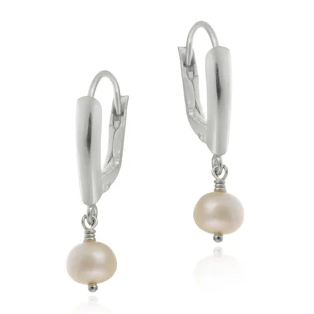 Sterling Silver Genuine Freshwater Cultured Pink Pearl Lever-Back Earrings - Grocery