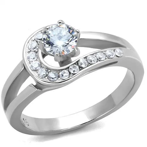 TK1857 - High polished (no plating) Stainless Steel Ring with AAA Grade CZ in Clear - Grocery