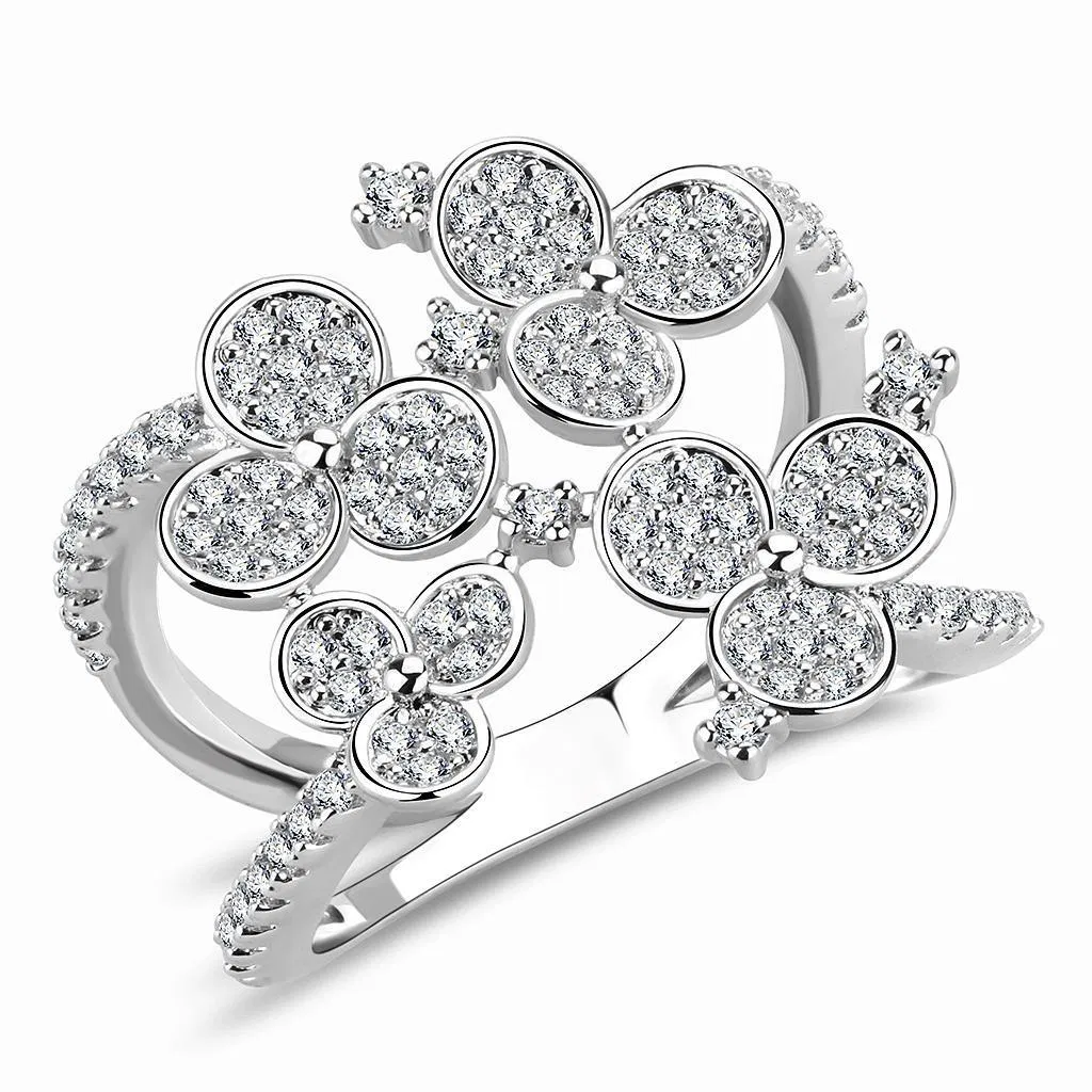 3W1447 - Rhodium Brass Ring with AAA Grade CZ in Clear - Grocery
