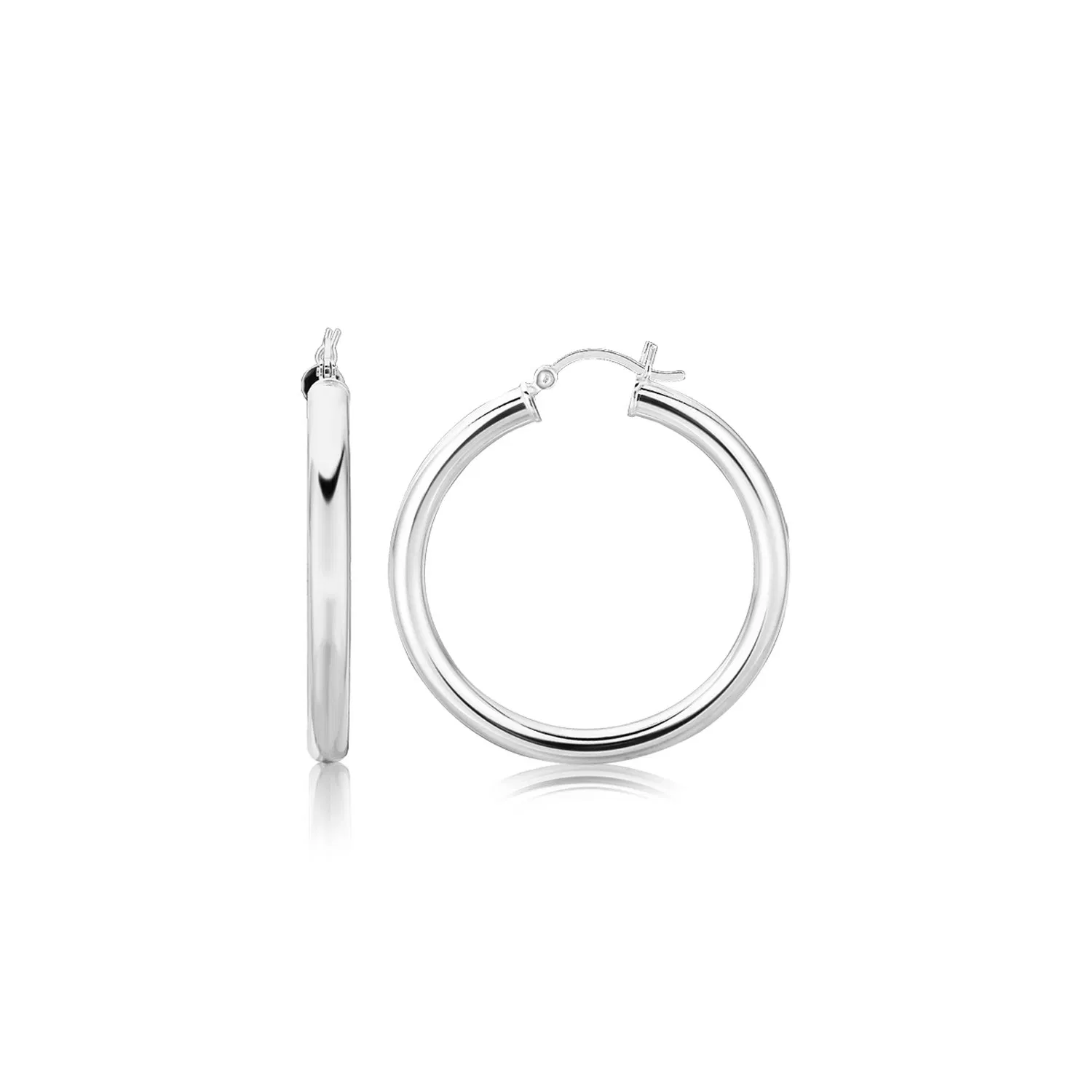 Sterling Silver Thick Rhodium Plated Polished Hoop Style Earrings (4x35mm) - Grocery