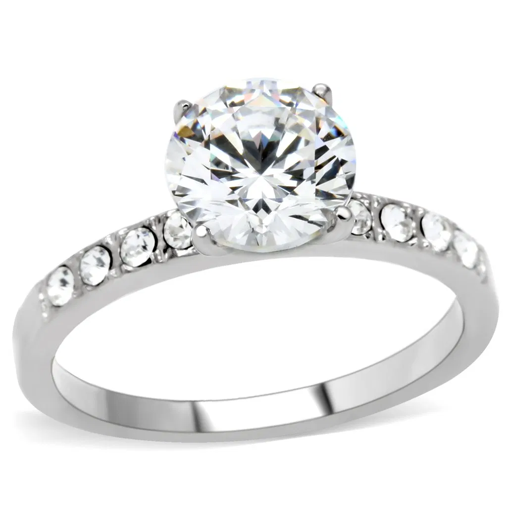 TK198 - High polished (no plating) Stainless Steel Ring with AAA Grade CZ in Clear - Grocery
