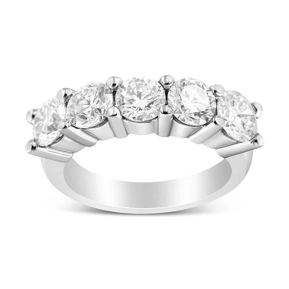 14K White Gold 3.0 Cttw Lab Grown Diamond Shared Prong Set 5 Stone Anniversary Band Ring (F-G Color, VS2-SI1 Clarity) - Grocery